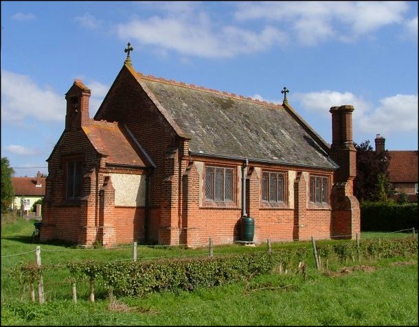 Forncett St Edmund: little red brick chapel